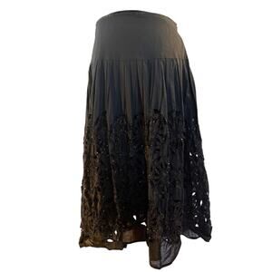 Basil & Maude Full Tiered Skirt Black with Beading in Floral Pattern Lined 10